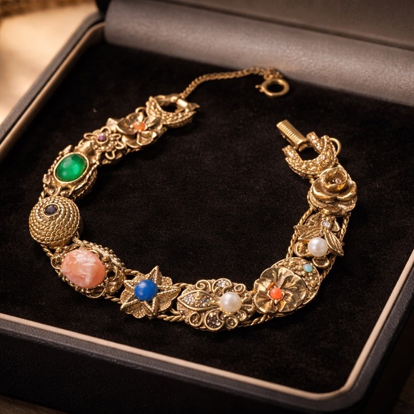 Goldette Jewelry - Vintage Goldette Slider Bracelet with Colorful Accents